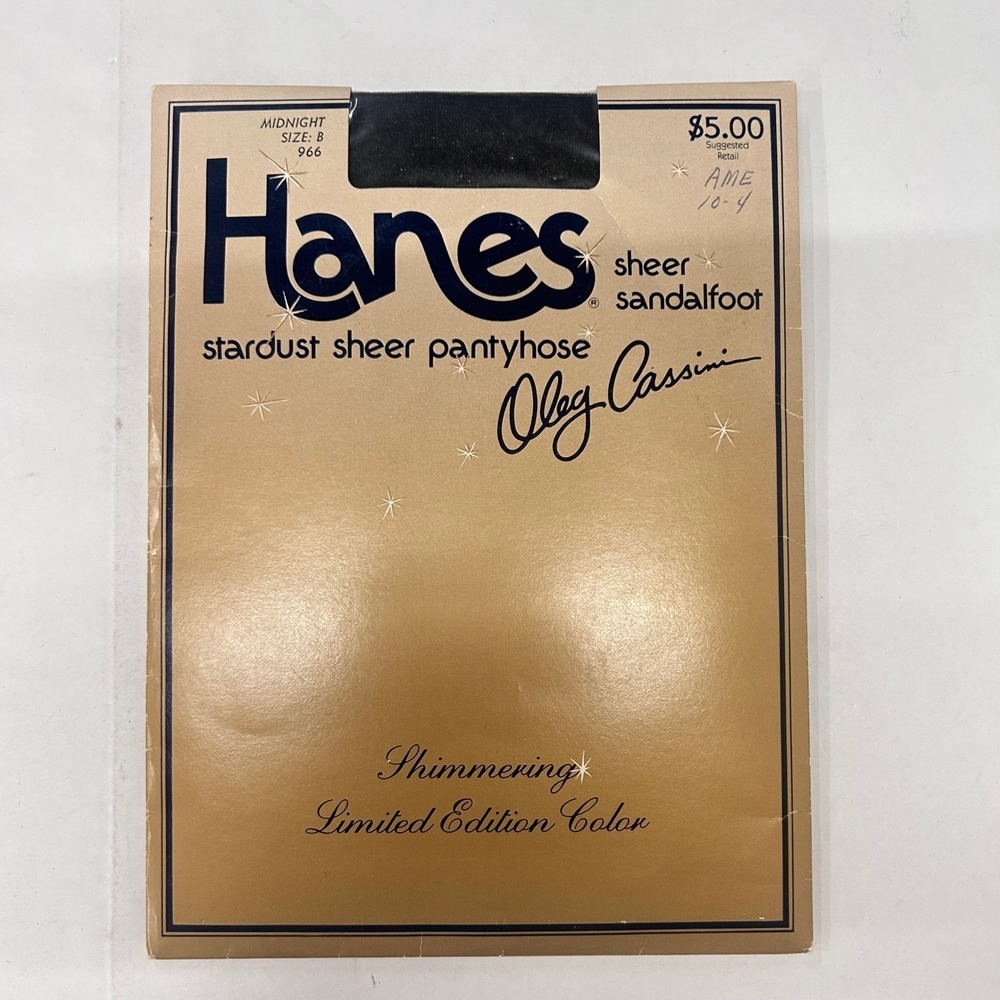 Vintage 1983 Hanes Oleg Cassini Stardust Sheer Pantyhose B Midnight 966 NOS